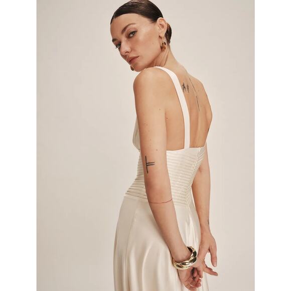 Reformation Arianwen Satin Dress Fior Di Latte - Picture 3 of 12